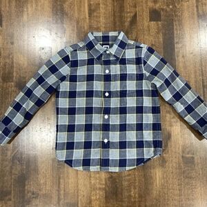 Janie and Jack 4 Boys Dress Shirt Long Sleeve Navy Plaid Flannel Button Up